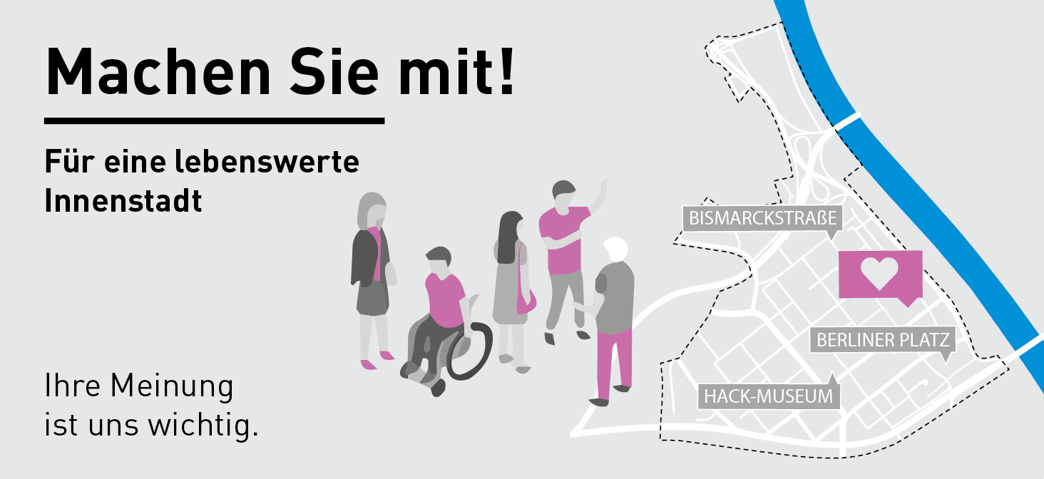 Personen auf einer Karte der Innenstadt: Machen Sie mit!